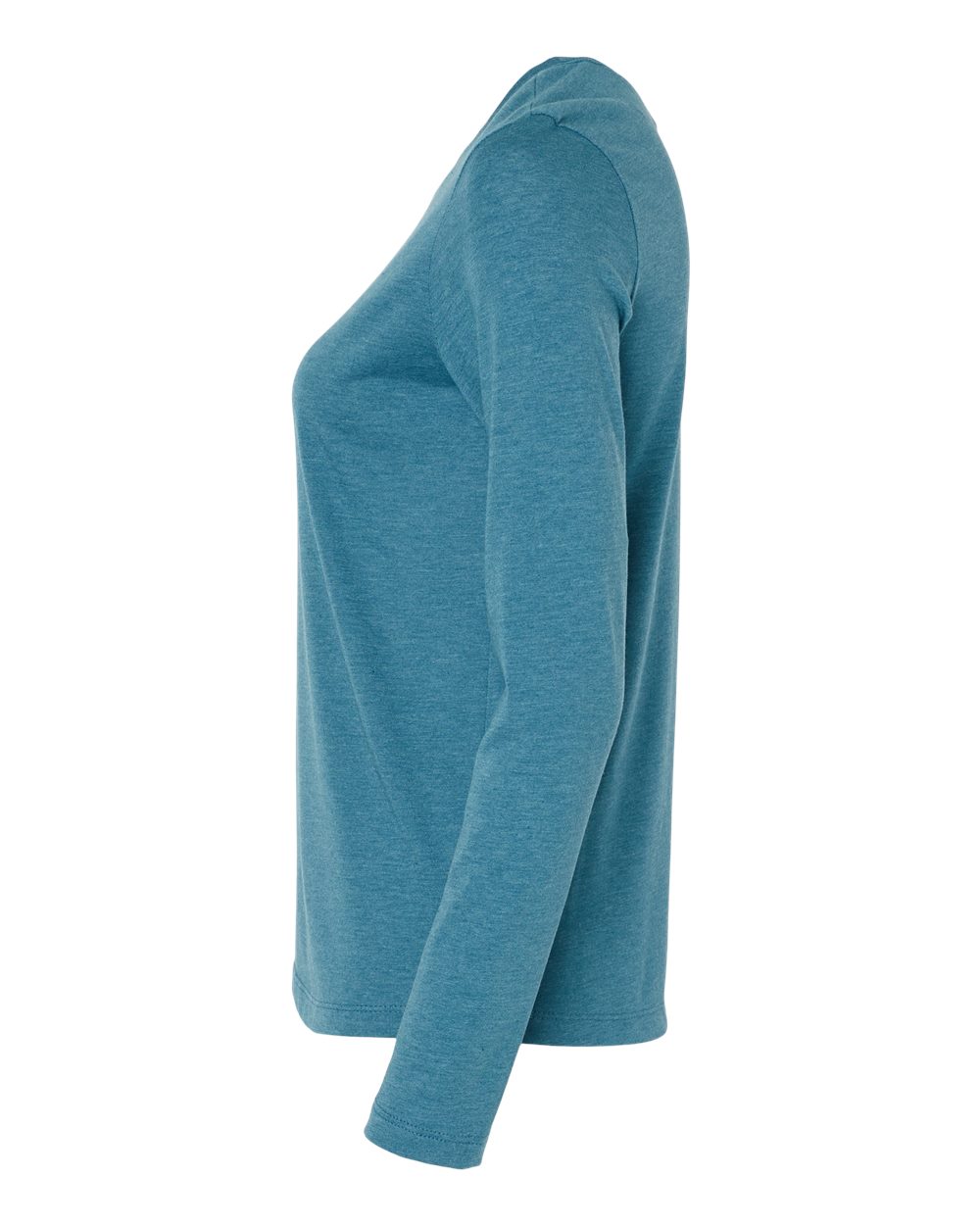 Left View of Heather Deep Teal Women’s Jersey Long Sleeve Tee - 6500