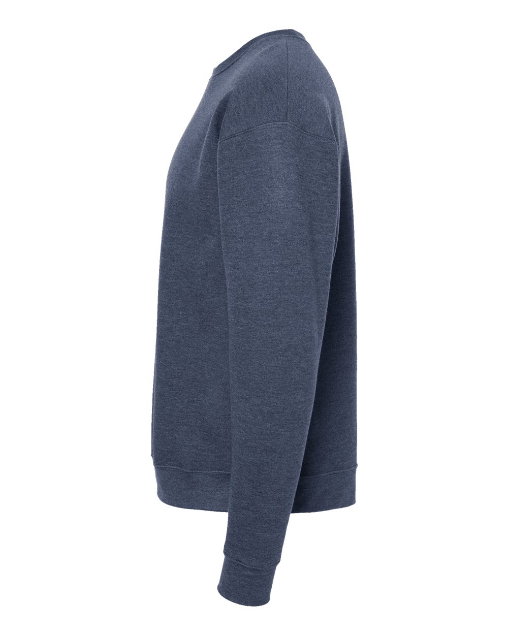 Left View of Heather Denim Fleece Crewneck Sweatshirt - 340