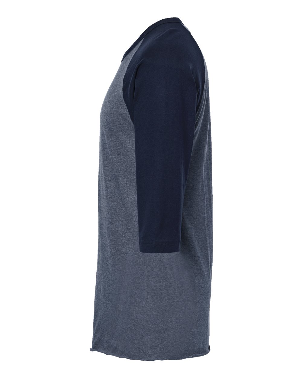 Left View of Heather Denim/ Navy Fine Jersey Raglan T-Shirt - 245