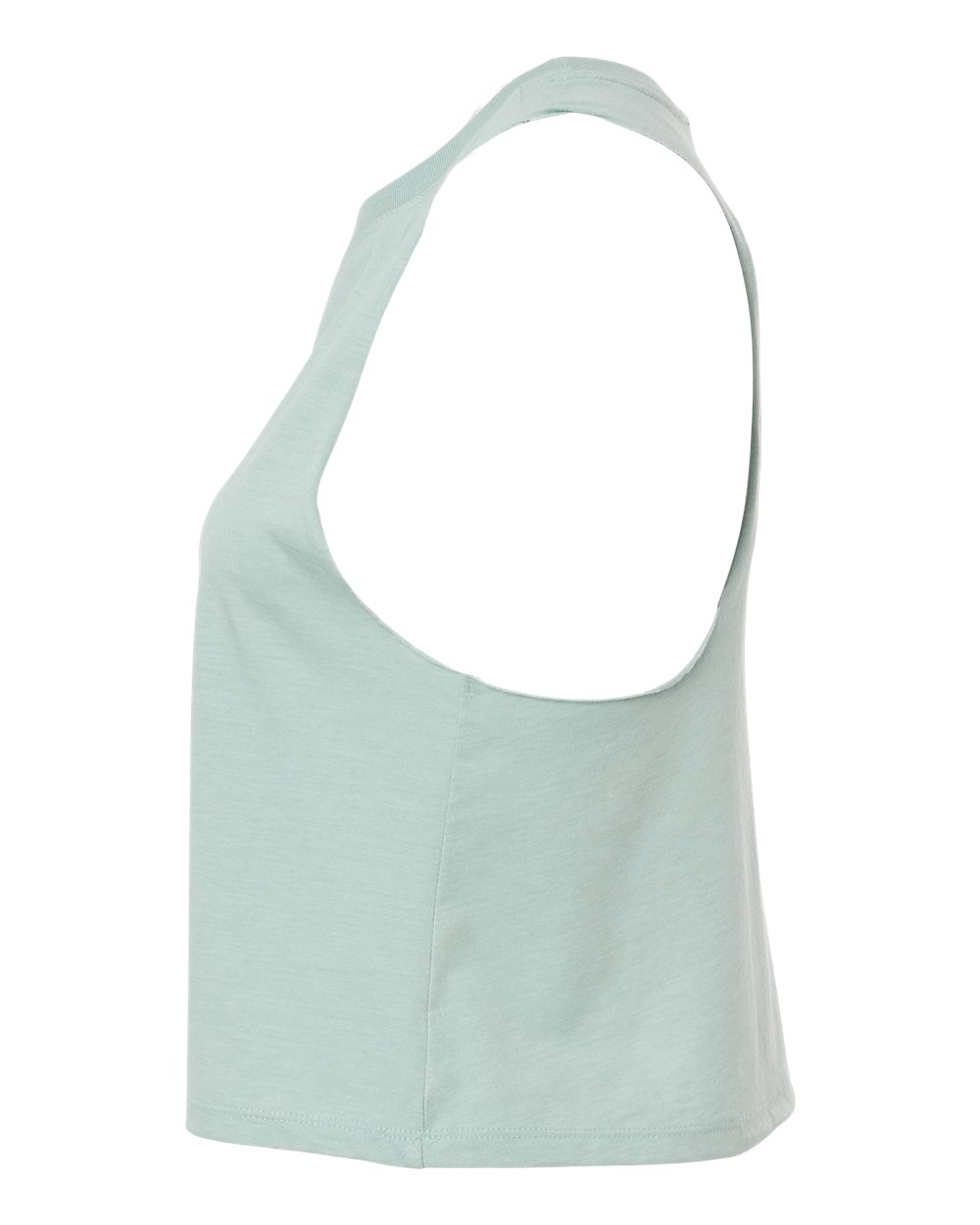 Left View of Heather Dusty Blue Women's Racerback Crop Tank - 6682