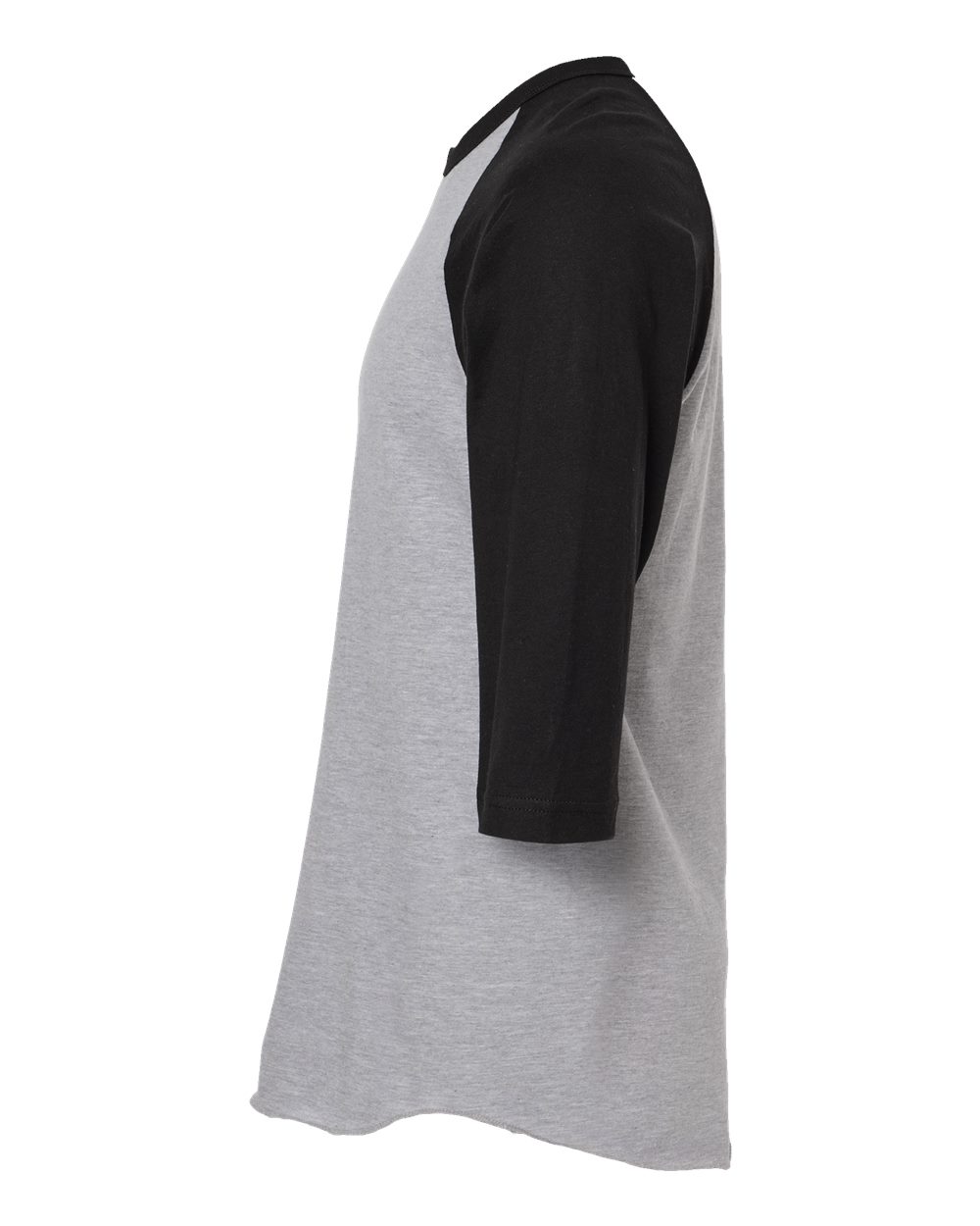 Left View of Heather Grey/ Black Fine Jersey Raglan T-Shirt - 245