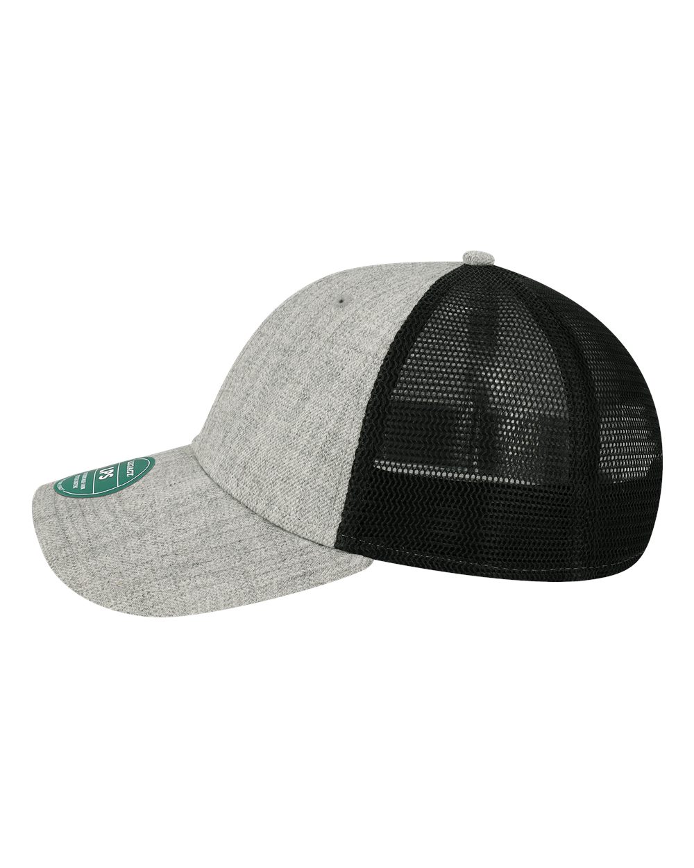 Left View of Heather Grey/ Black Lo-Pro Snapback Trucker Cap - LPS