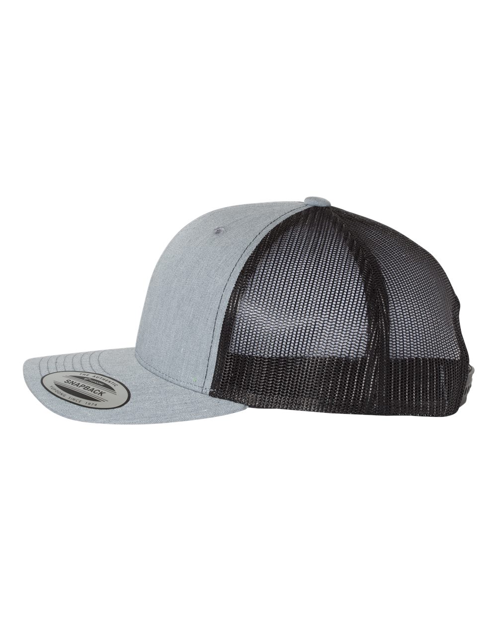Left View of Heather Grey/ Black Retro Trucker Cap - 6606