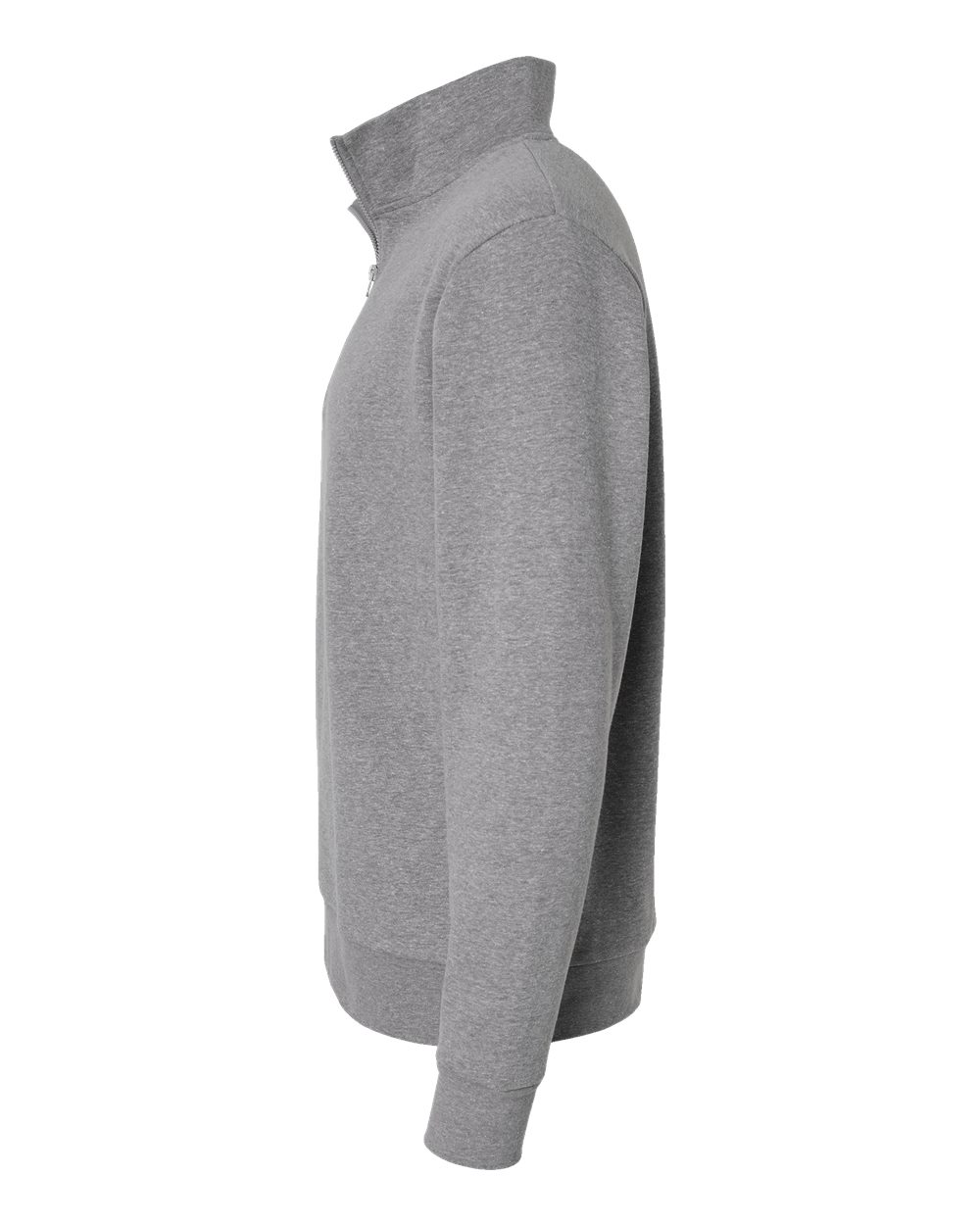 Left View of Heather Grey Fleece Quarter-Zip Pullover - 9643