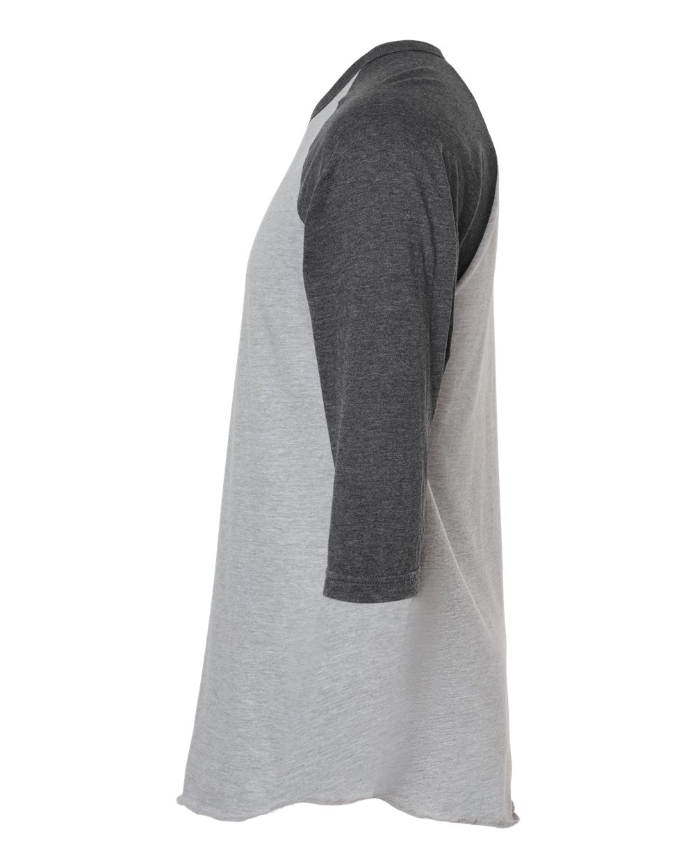 Left View of Heather Grey/ Heather Charcoal Fine Jersey Raglan T-Shirt - 245