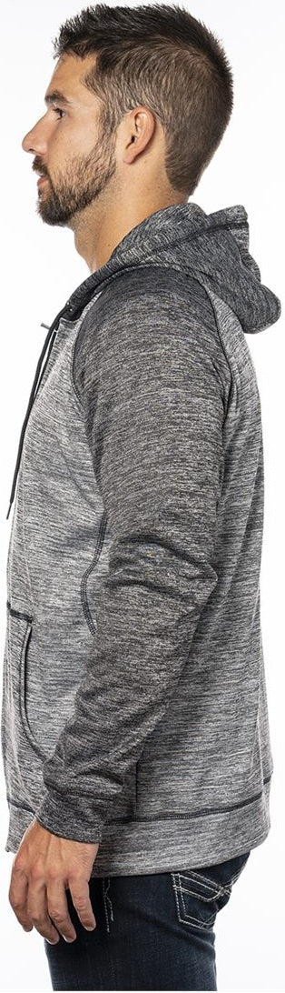 Left View of Heather Grey/ Heather Charcoal Performance Raglan Full-Zip Sweatshirt - 8660
