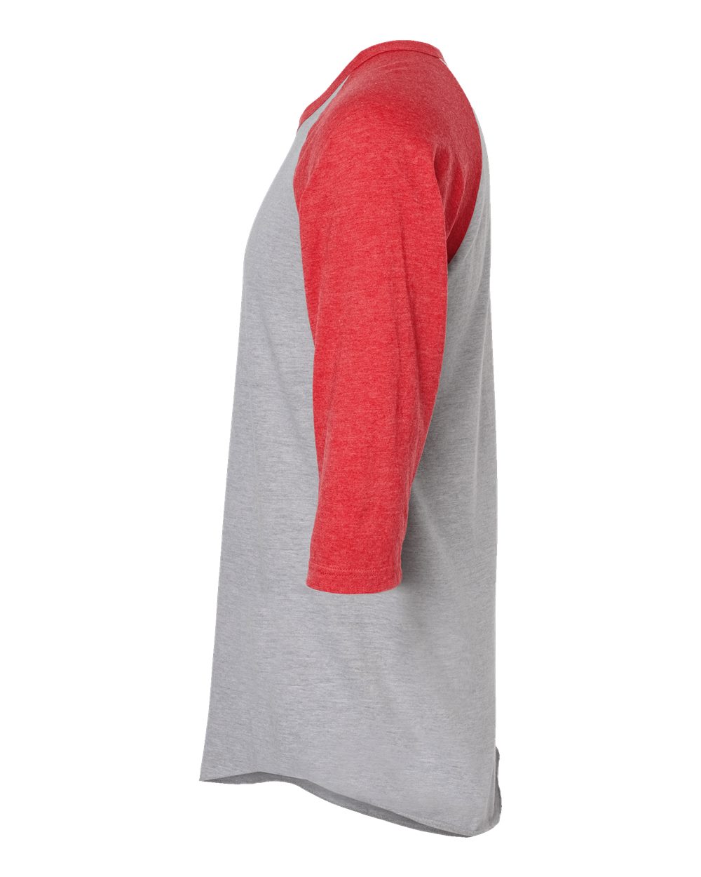 Left View of Heather Grey/ Heather Red Fine Jersey Raglan T-Shirt - 245