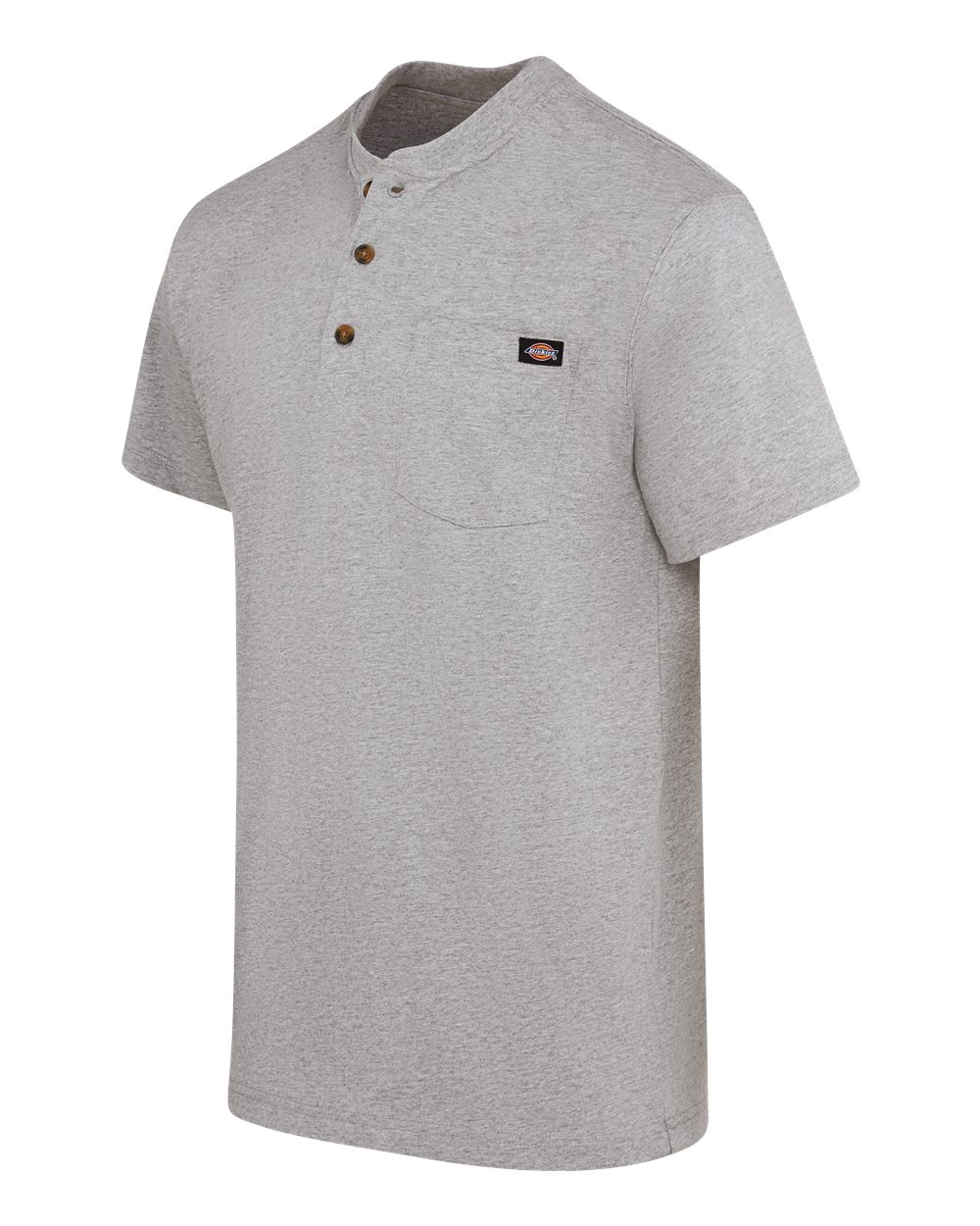 Left View of Heather Grey Heavyweight Traditional Short Sleeve Henley - Tall Sizes - WS51T