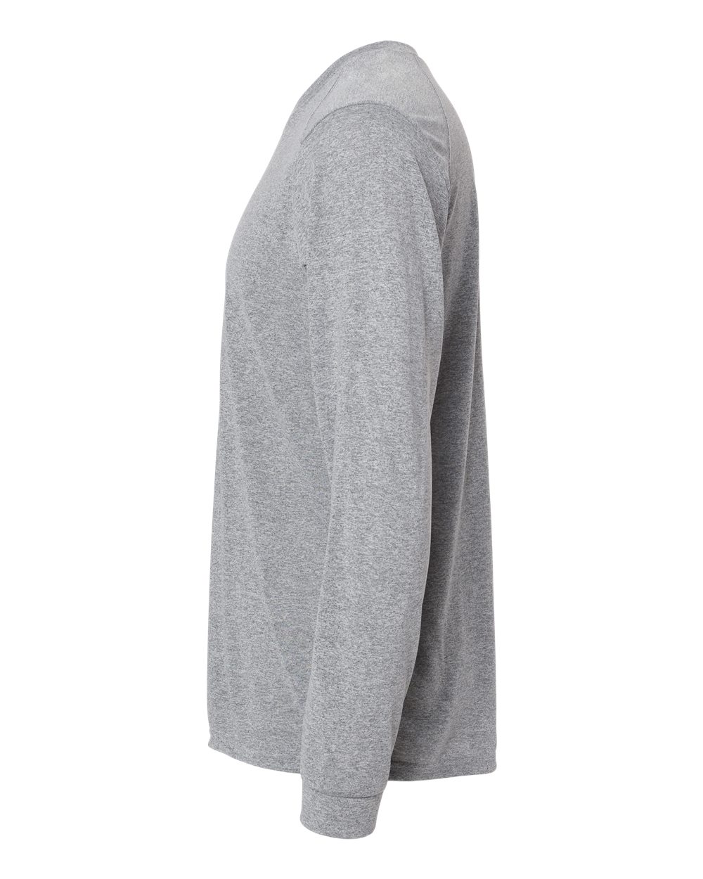 Left View of Heather Grey Long Islander Performance Long Sleeve T-Shirt - 210