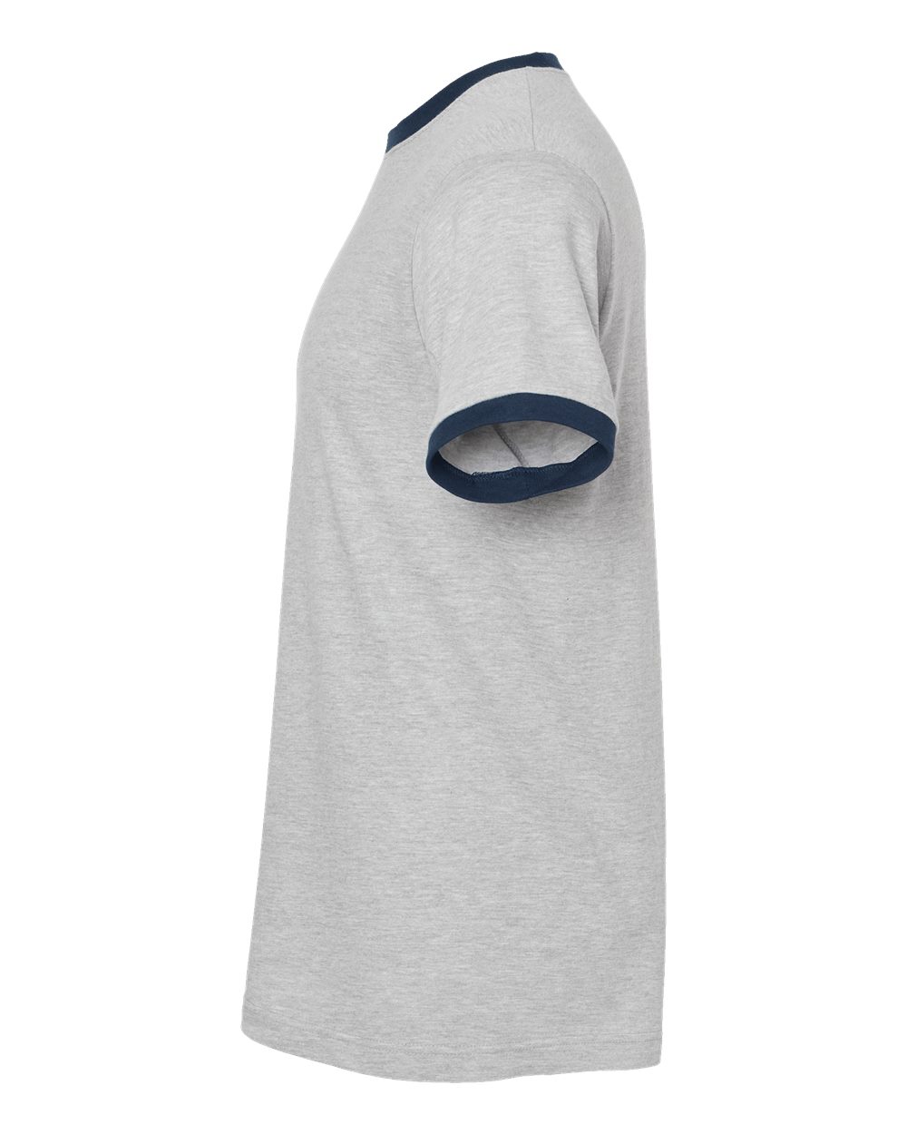 Left View of Heather Grey/ Navy Fine Jersey Ringer T-Shirt - 246