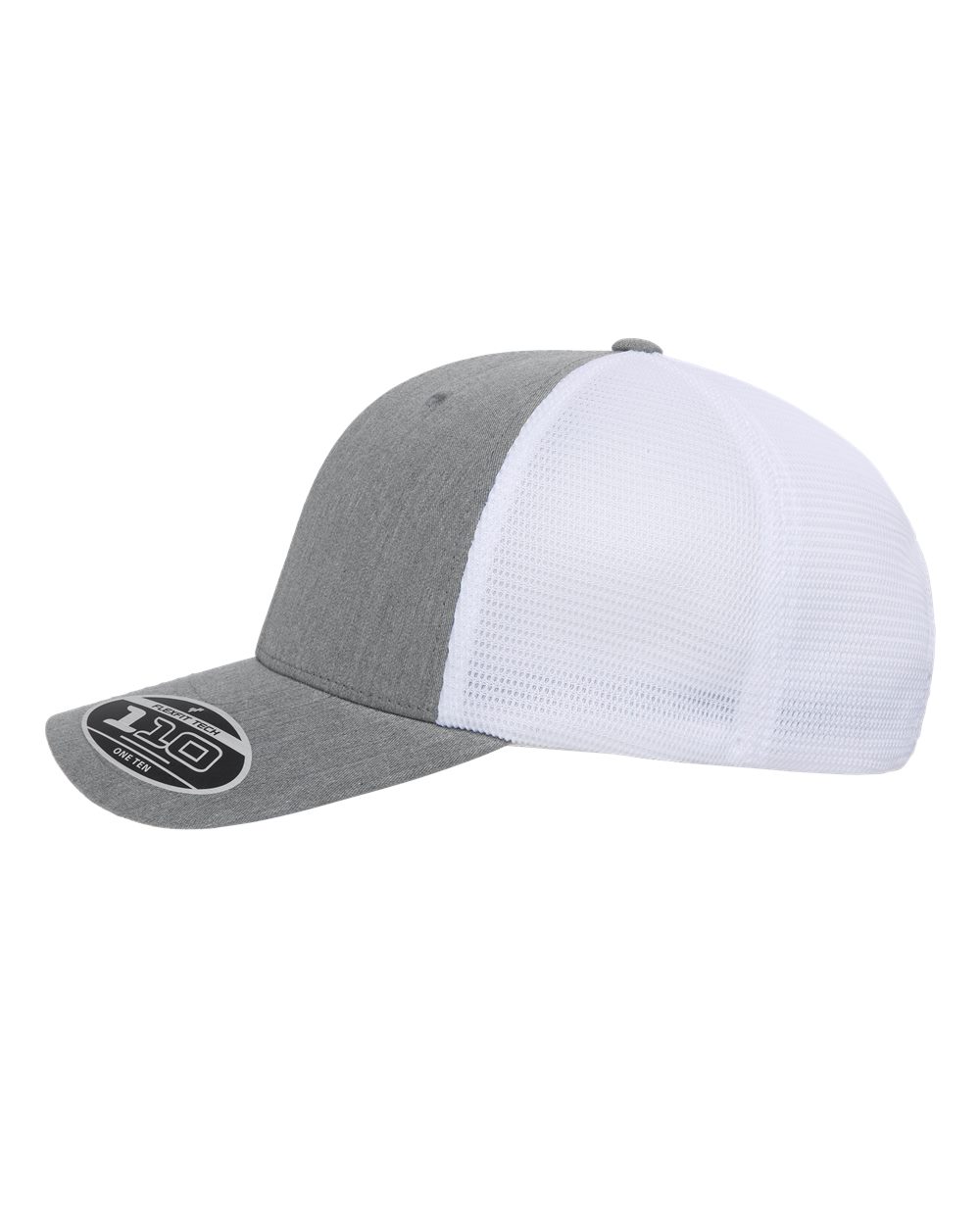 Left View of Heather Grey/ White 110® Mesh-Back Cap - 110M