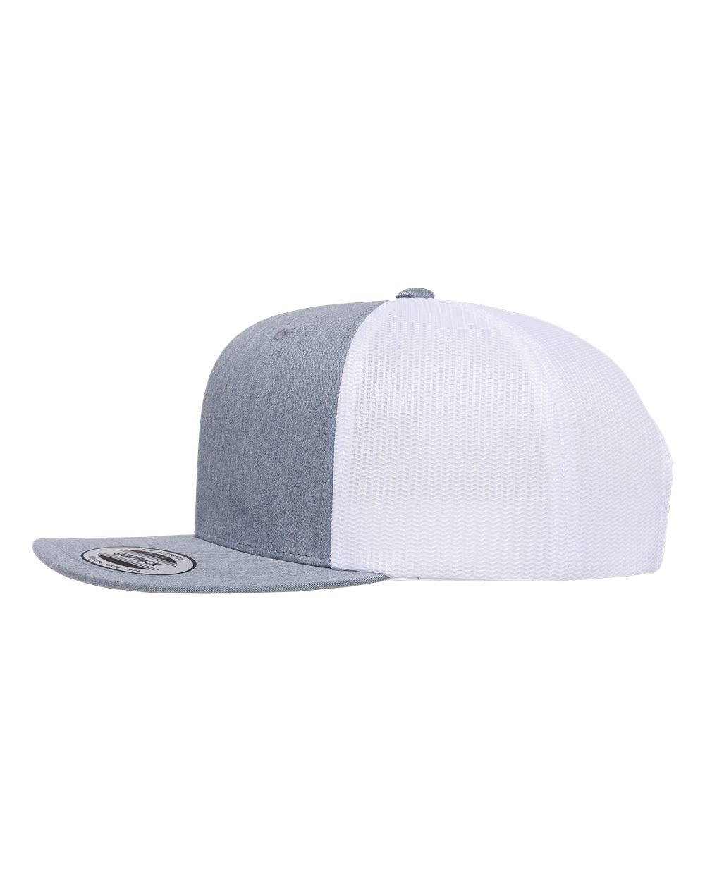 Left View of Heather Grey/ White Retro High Profile Trucker Cap - 6609