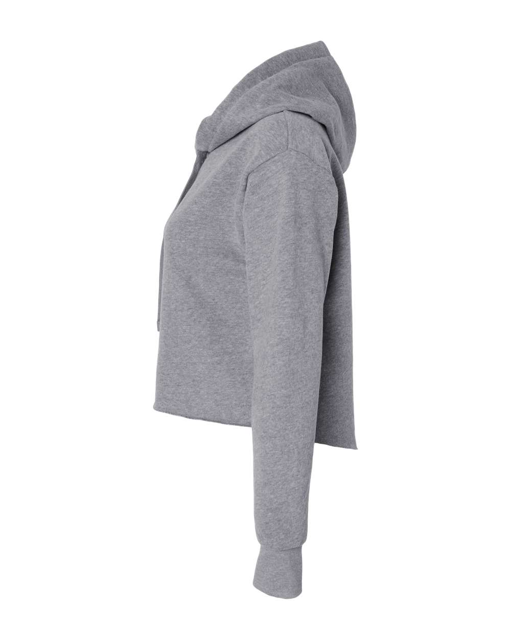 Left View of Heather Grey Women's Laguna Sueded Raw Edge Crop Hoodie - 9384