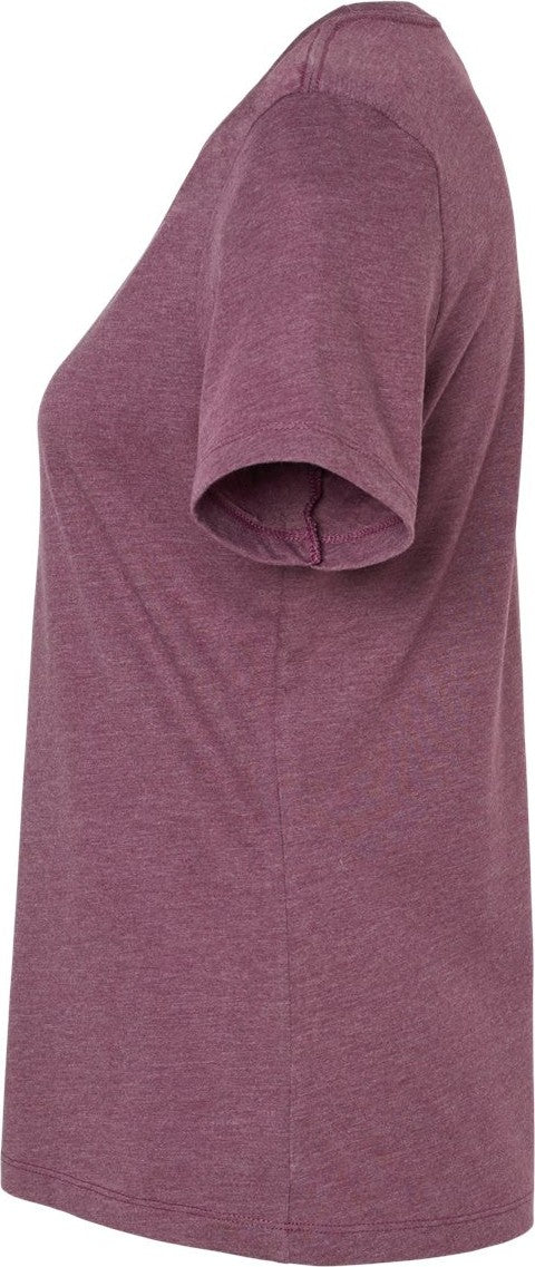 Left View of Heather Maroon Women’s Relaxed Fit Heather CVC Tee - 6400CVC