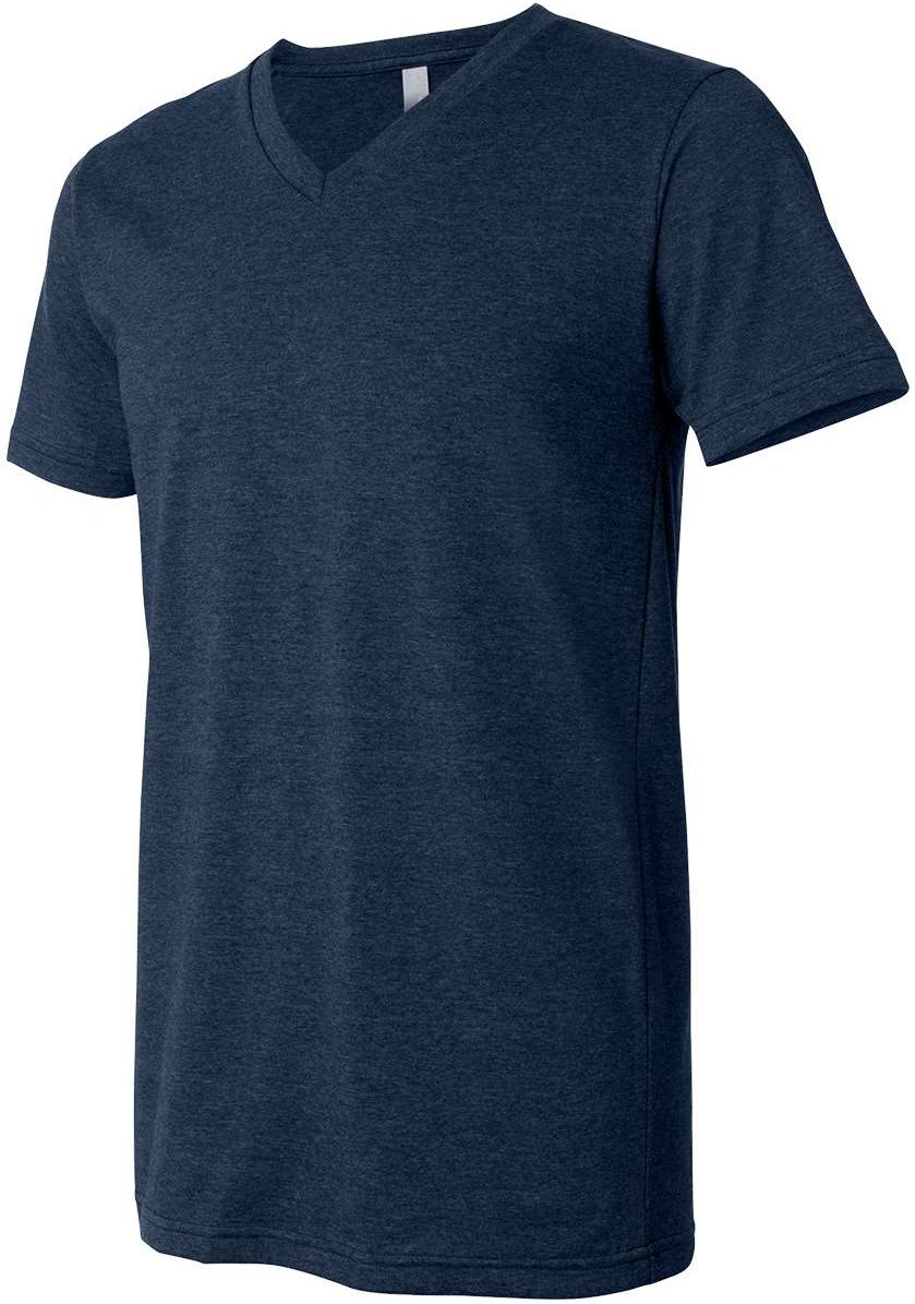 Left View of Heather Navy Heather CVC V-Neck Tee - 3005CVC