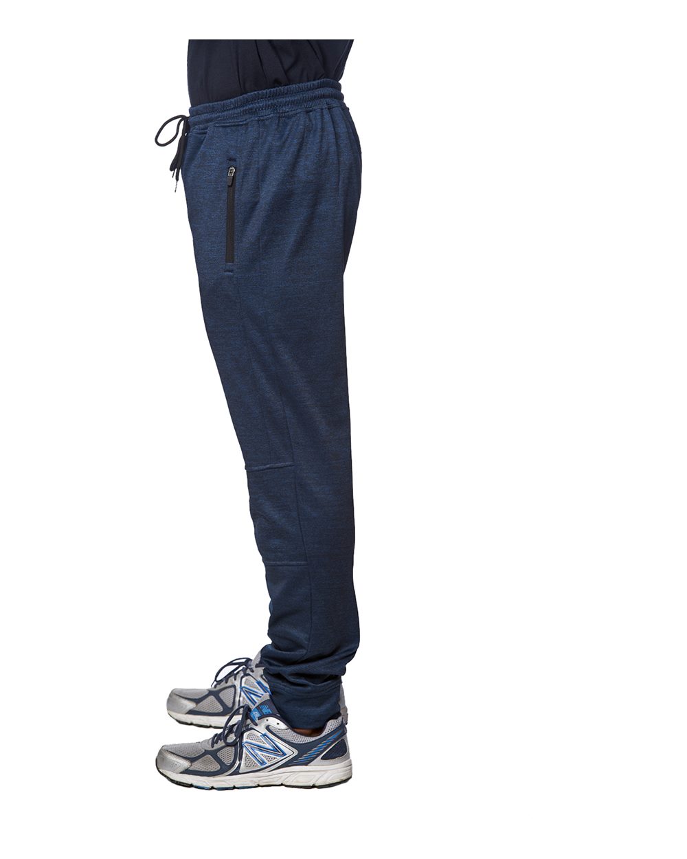 Left View of Heather Navy Performance Fleece Joggers - 8801