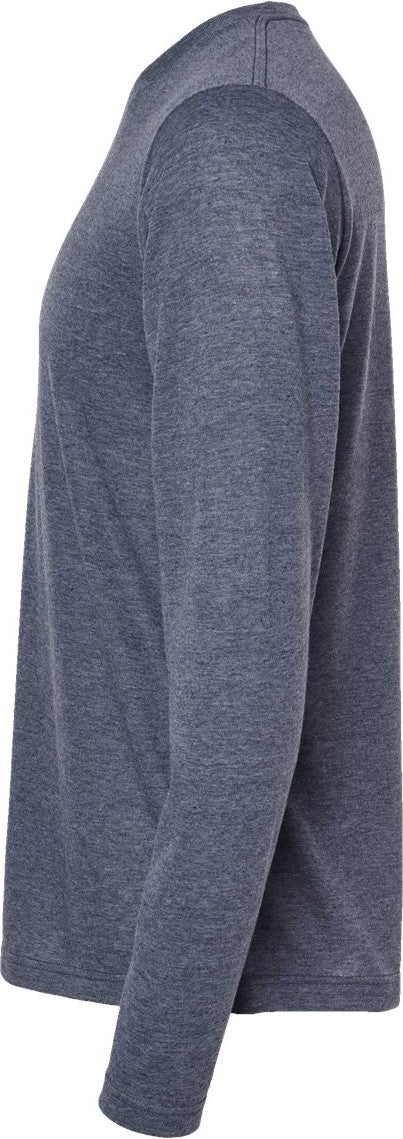 Left View of Heather Navy Poly-Rich Long Sleeve T-Shirt - 242