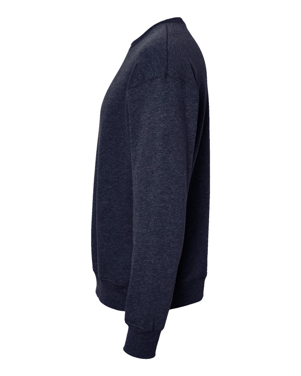 Left View of Heather Navy Sponge Fleece Drop Shoulder Crewneck Sweatshirt - 3945
