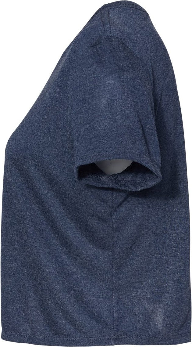 Left View of Heather Navy Women’s Flowy Crop Tee - 8882