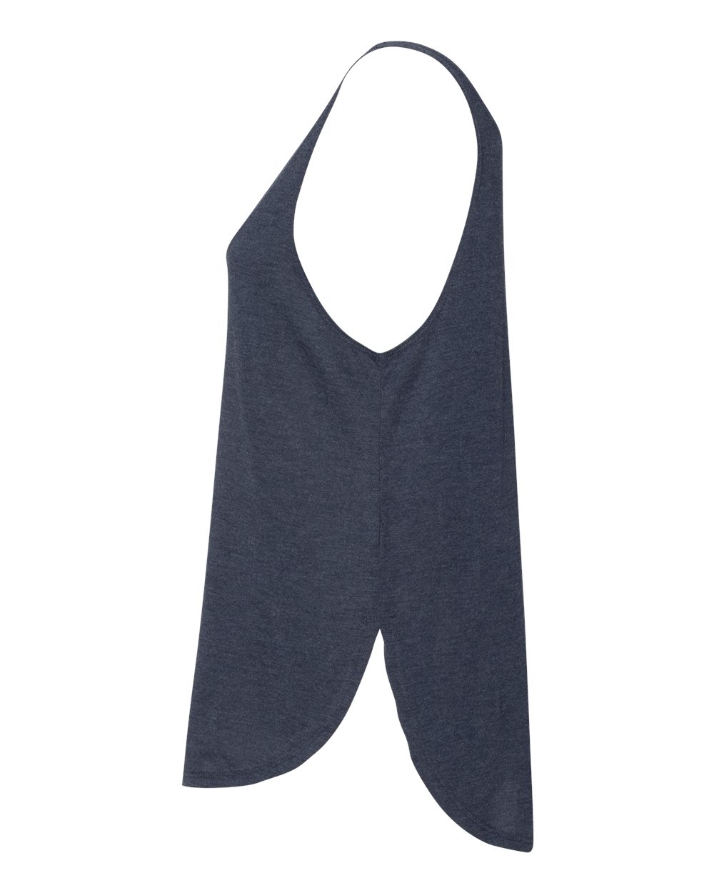 Left View of Heather Navy Women's Flowy Tank with Side Slit - 8802
