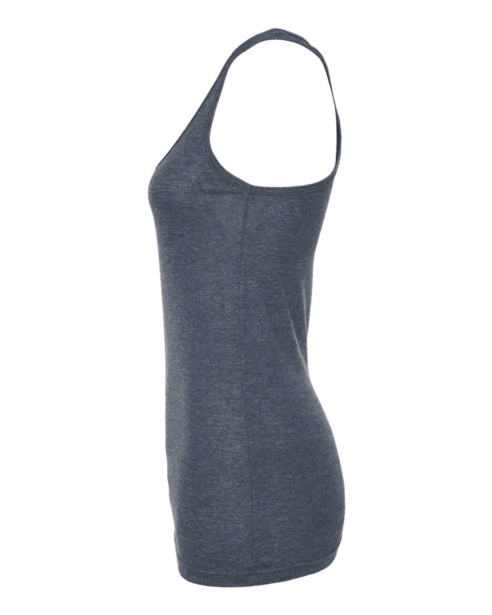 Left View of Heather Navy Women's Poly-Rich Racerback Tank Top - 190