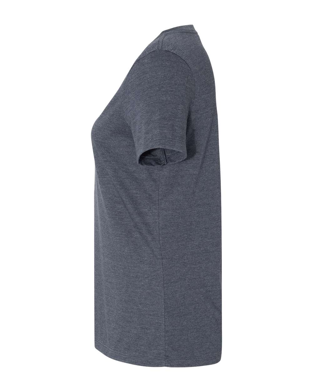 Left View of Heather Navy Women's Relaxed Heather CVC V-Neck Tee - 6405CVC