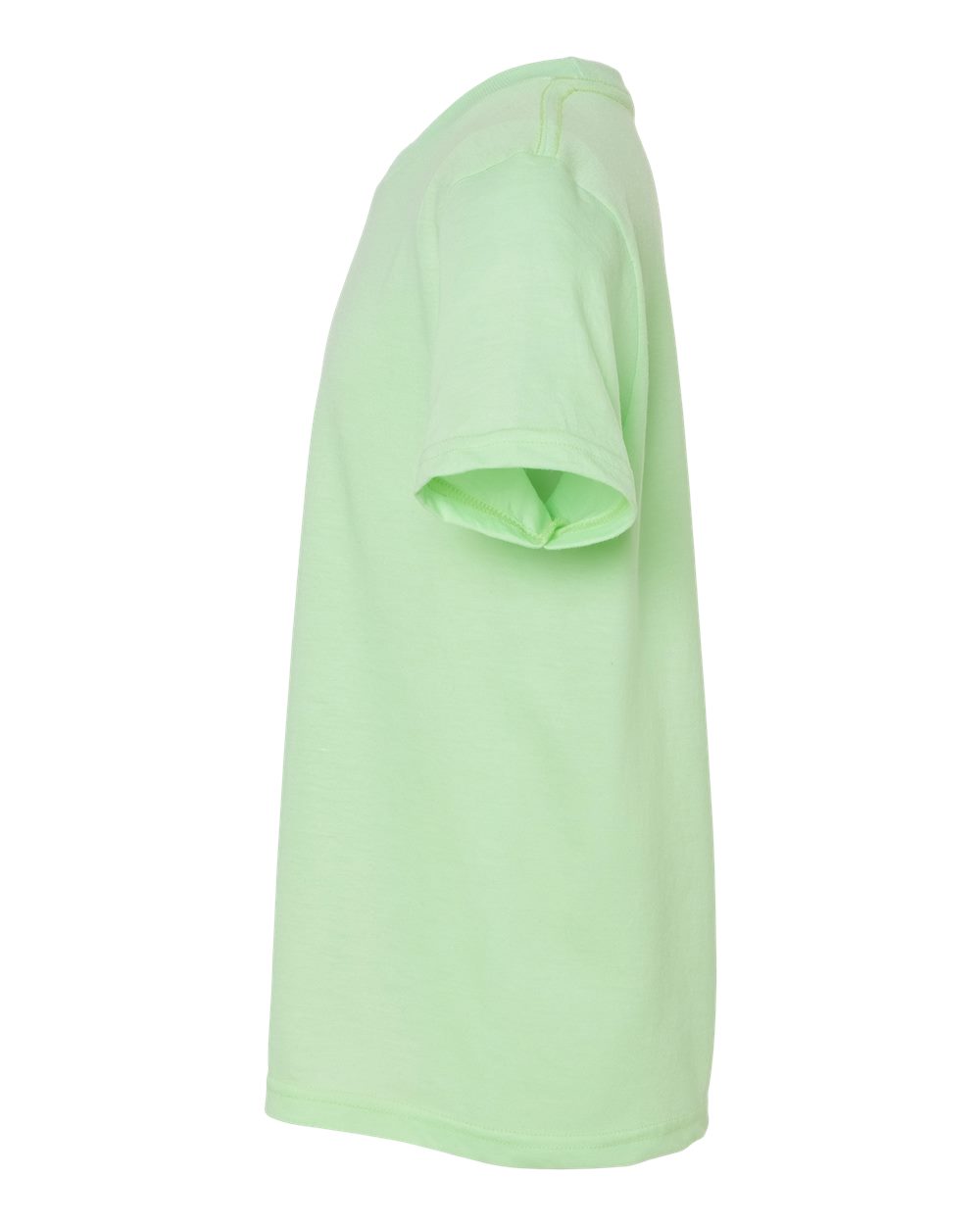 Left View of Heather Neo Mint Youth Fine Jersey T-Shirt - 235