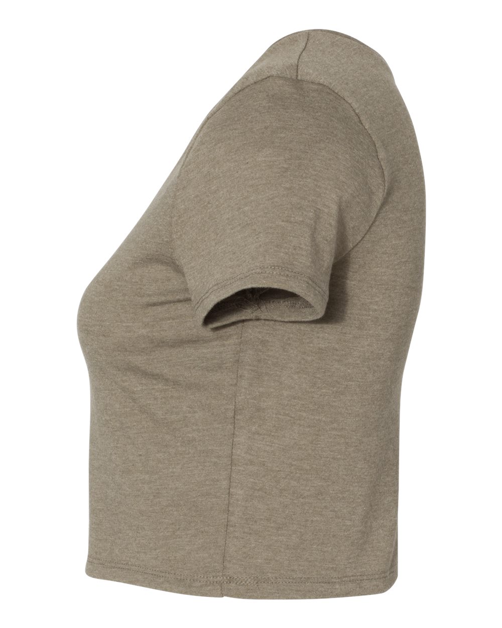 Left View of Heather Olive Women’s Crop Tee - 6681