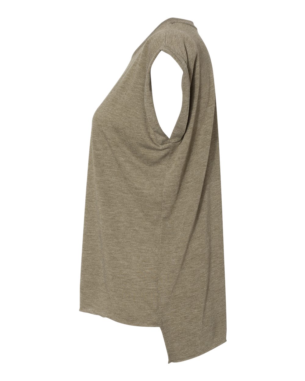 Left View of Heather Olive Women’s Flowy Rolled Cuffs Muscle Tee - 8804