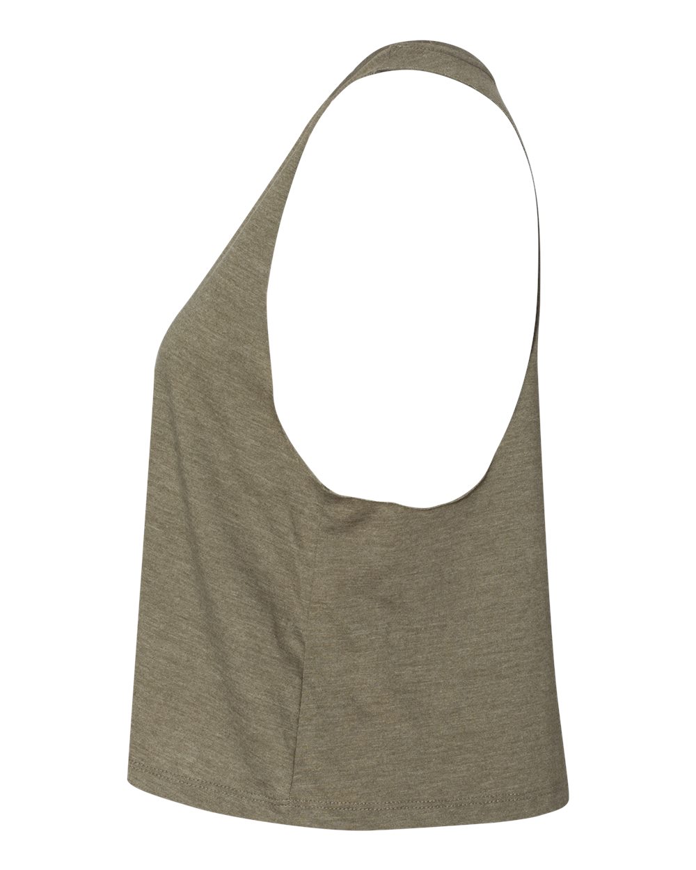 Left View of Heather Olive Women's Racerback Crop Tank - 6682