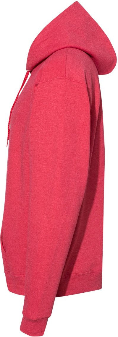 Left View of Heather Red Ecosmart® Hooded Sweatshirt - P170