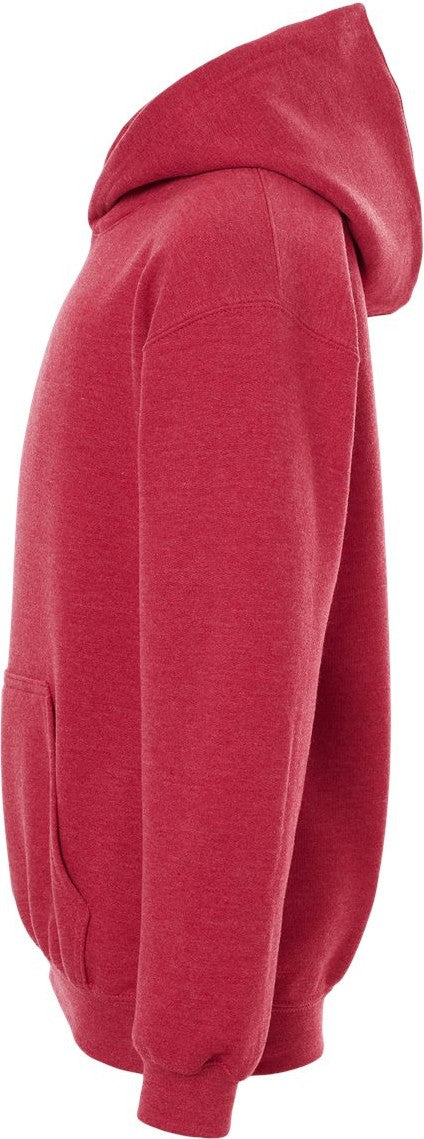 Left View of Heather Red Youth Hooded Sweatshirt - 320Y