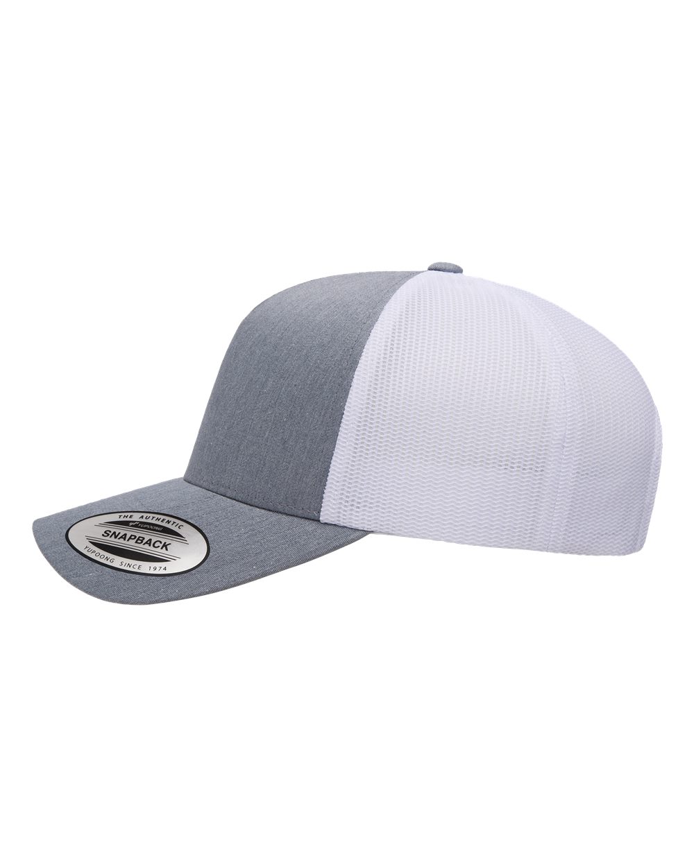 Left View of Heather/ White Five-Panel Retro Trucker Cap - 6506