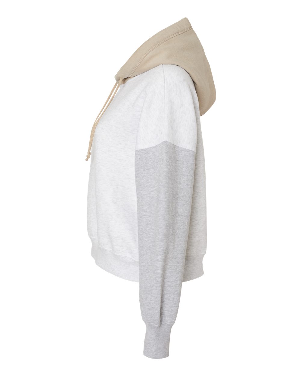 Left View of Heather Women's Sueded Fleece Colorblocked Crop Hooded Sweatshirt - W23716