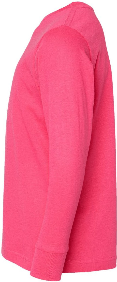 Left View of Hot Pink Youth Fine Jersey Long Sleeve Tee - 6201
