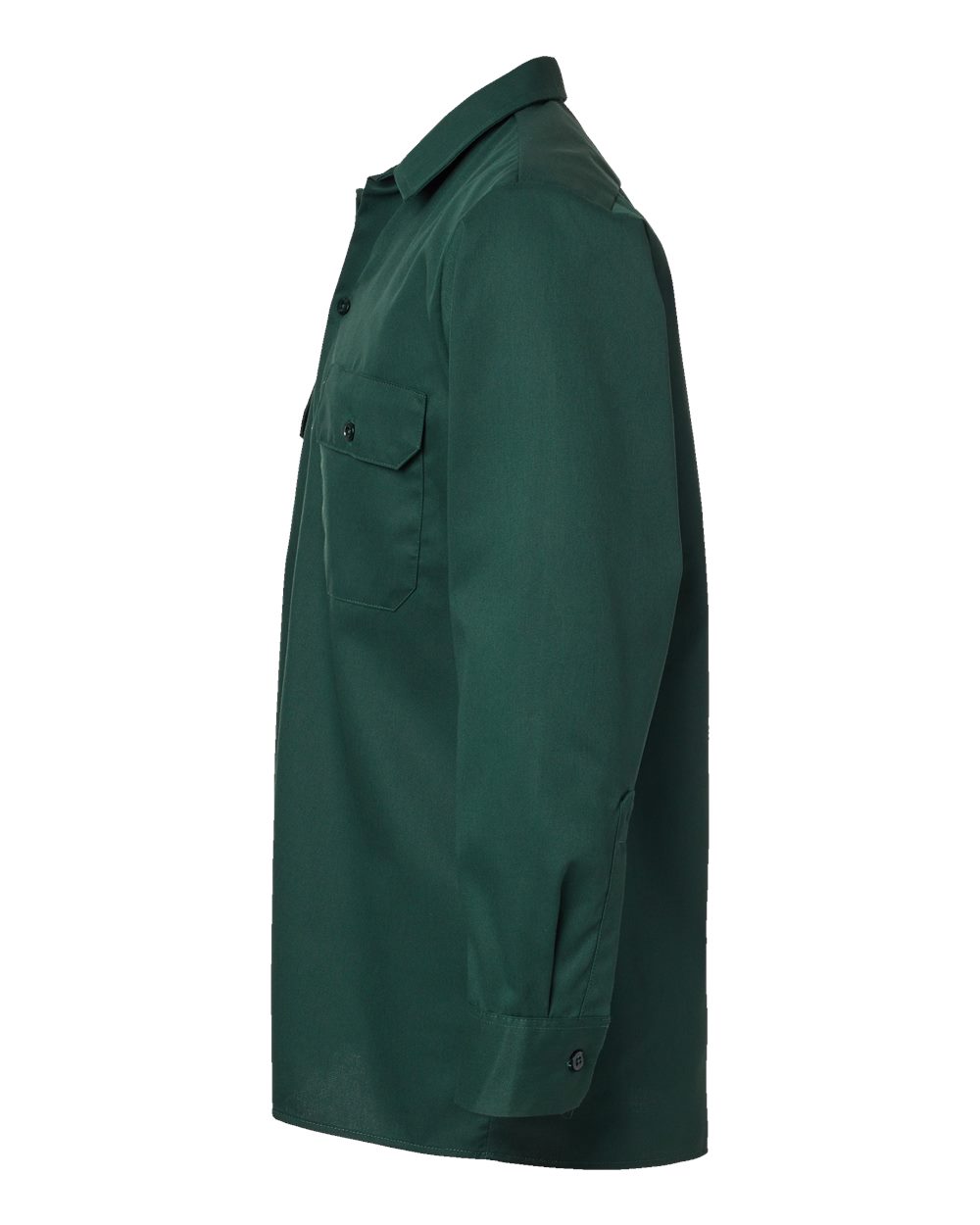Left View of Hunter Green Long Sleeve Work Shirt - Tall Sizes - 5574T