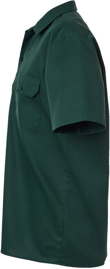 Left View of Hunter Green Short Sleeve Work Shirt - Tall Sizes - 2574T