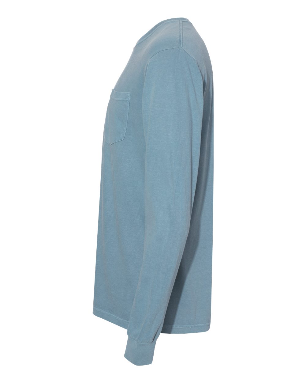 Left View of Ice Blue Garment-Dyed Heavyweight Long Sleeve Pocket T-Shirt - 4410