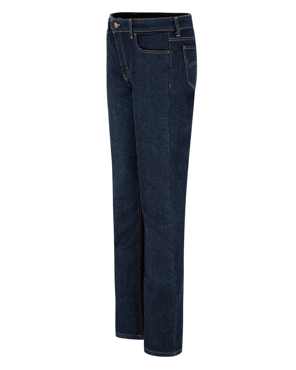 Left View of Indigo Blue Women's Industrial 32" Inseam 5-Pocket Flex Jeans - FD20