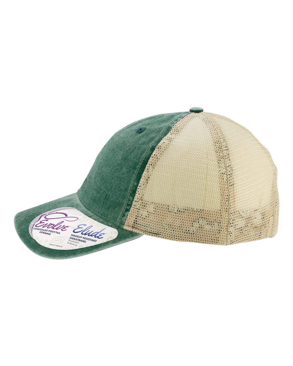 Left View of Jade/ Daisy/ Khaki Women's Washed Mesh-Back Cap - TESS