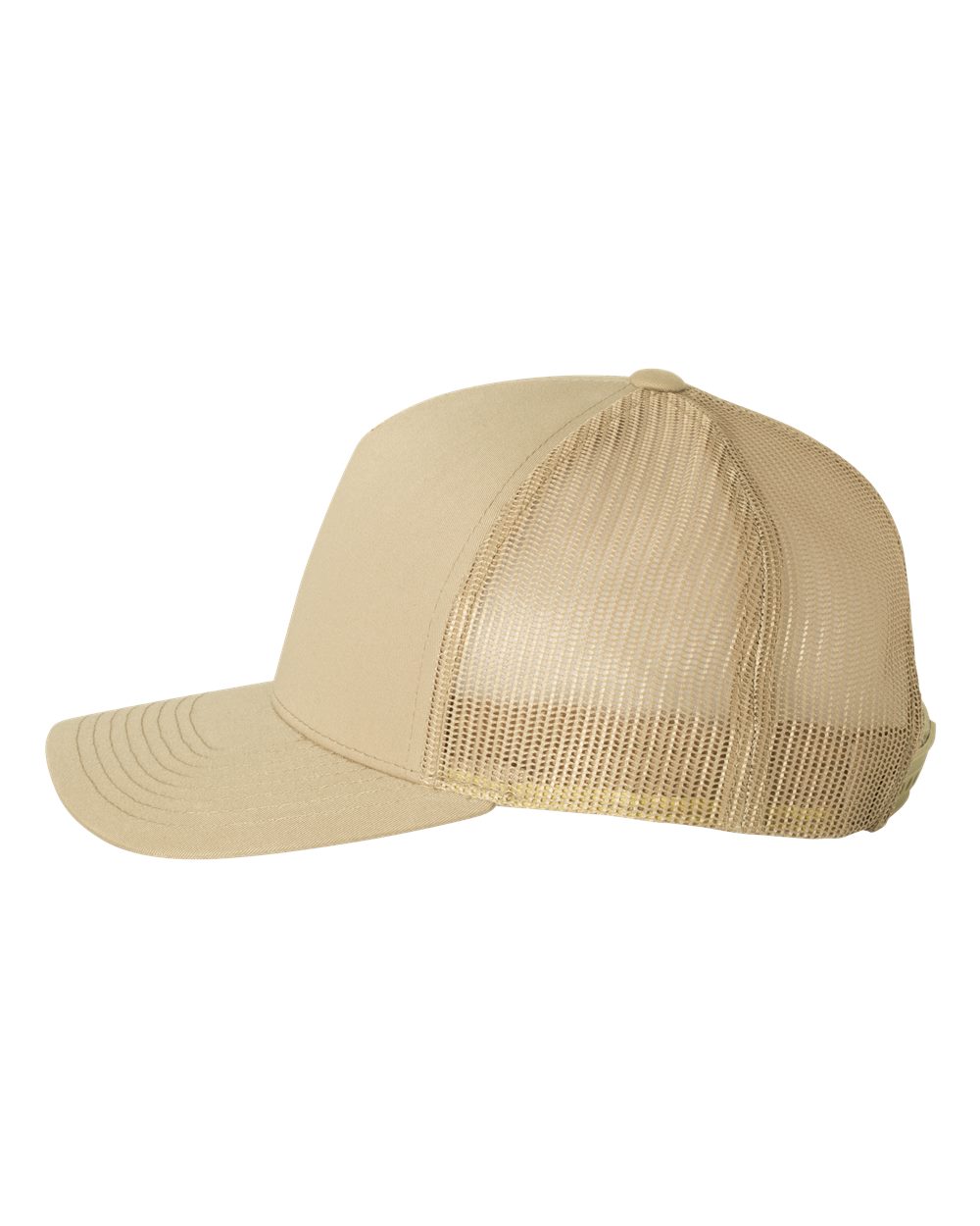 Left View of Khaki Five-Panel Retro Trucker Cap - 6506