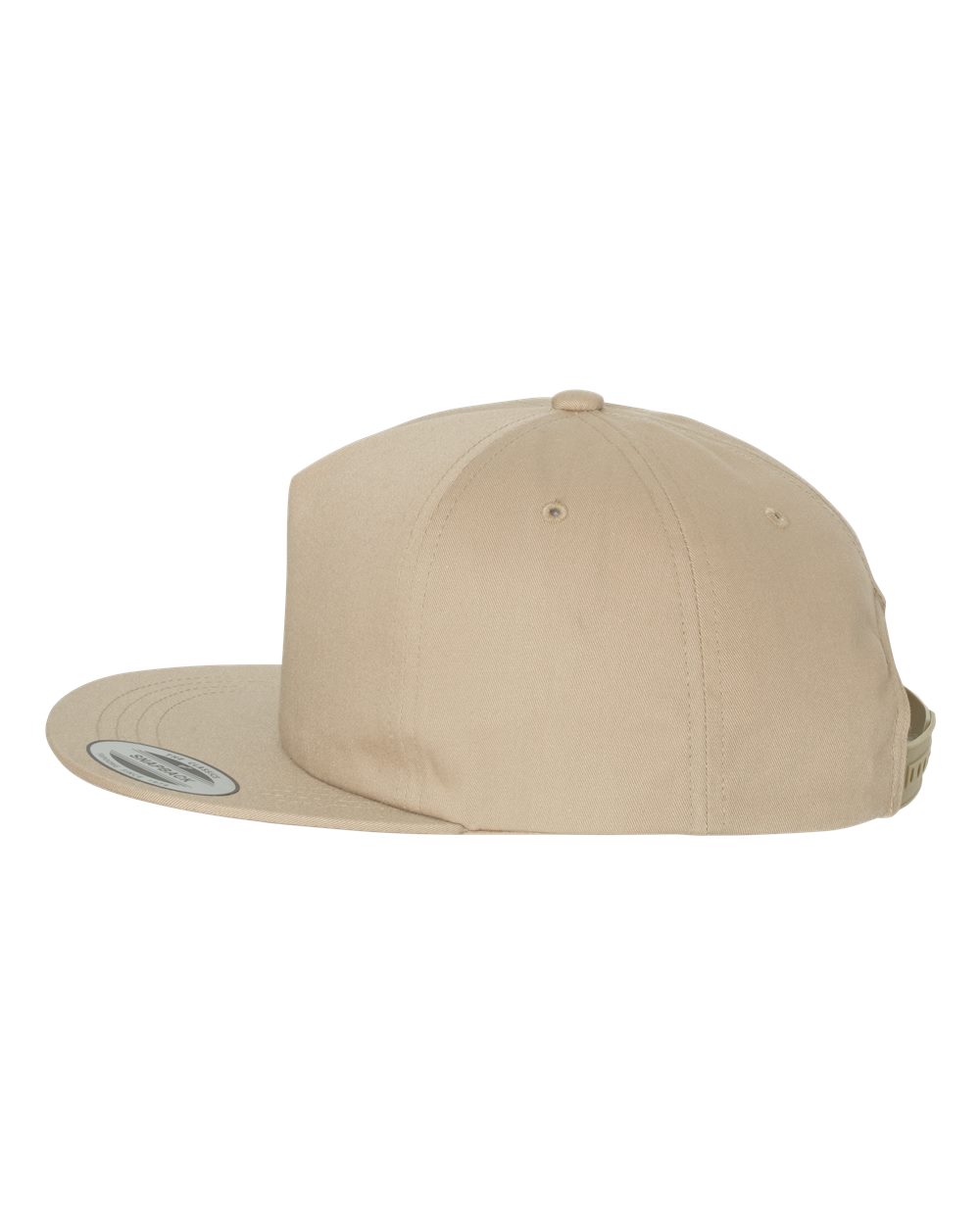 Left View of Khaki Lightly-Structured Five-Panel Snapback Cap - 6502