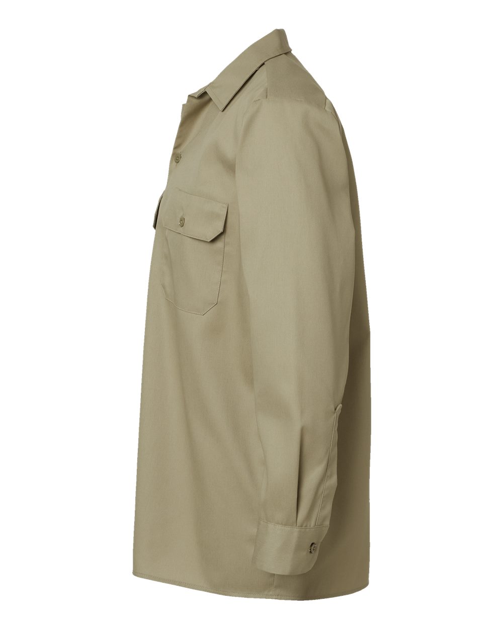 Left View of Khaki Long Sleeve Work Shirt - Tall Sizes - 5574T