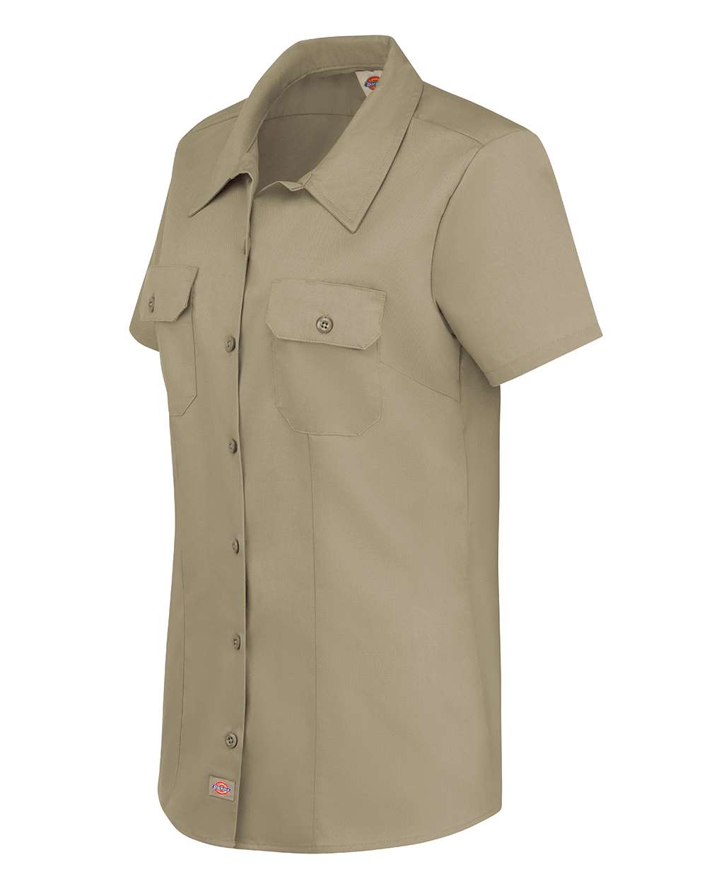 Left View of Khaki Women's Short Sleeve Work Shirt - FS57