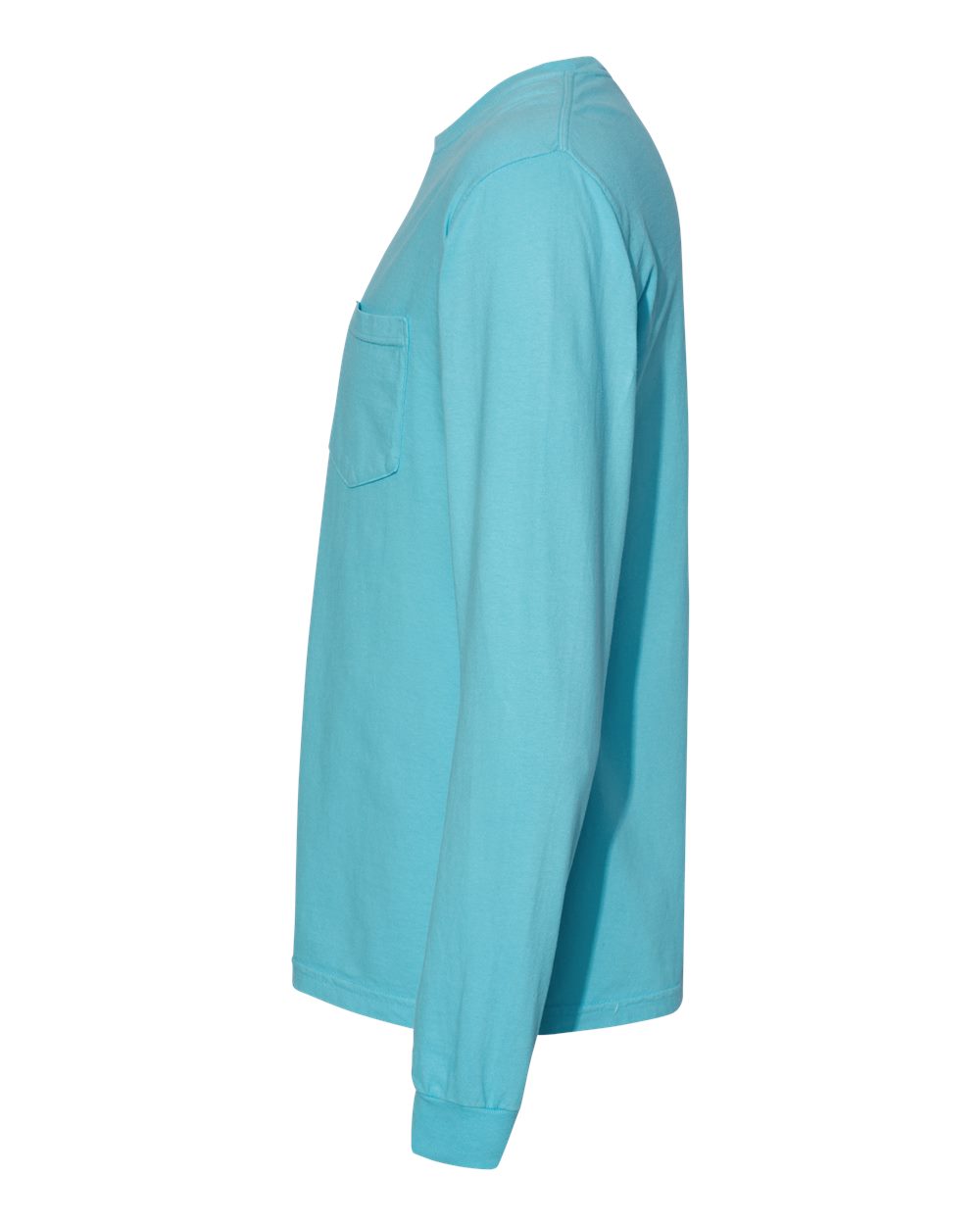 Left View of Lagoon Garment-Dyed Heavyweight Long Sleeve Pocket T-Shirt - 4410