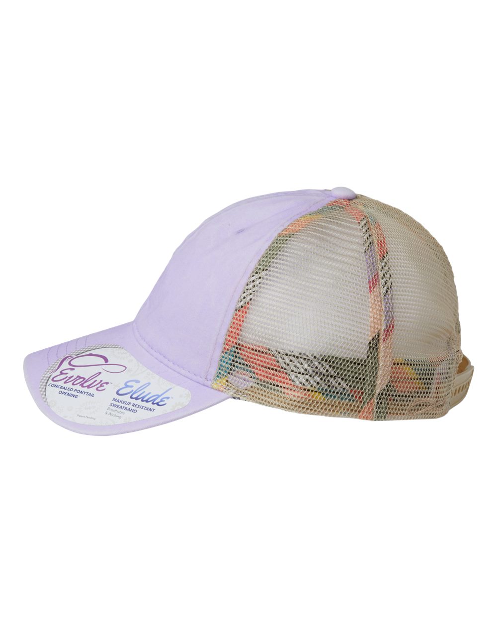 Left View of Lavender/ Stripes Women's Washed Mesh-Back Cap - TESS