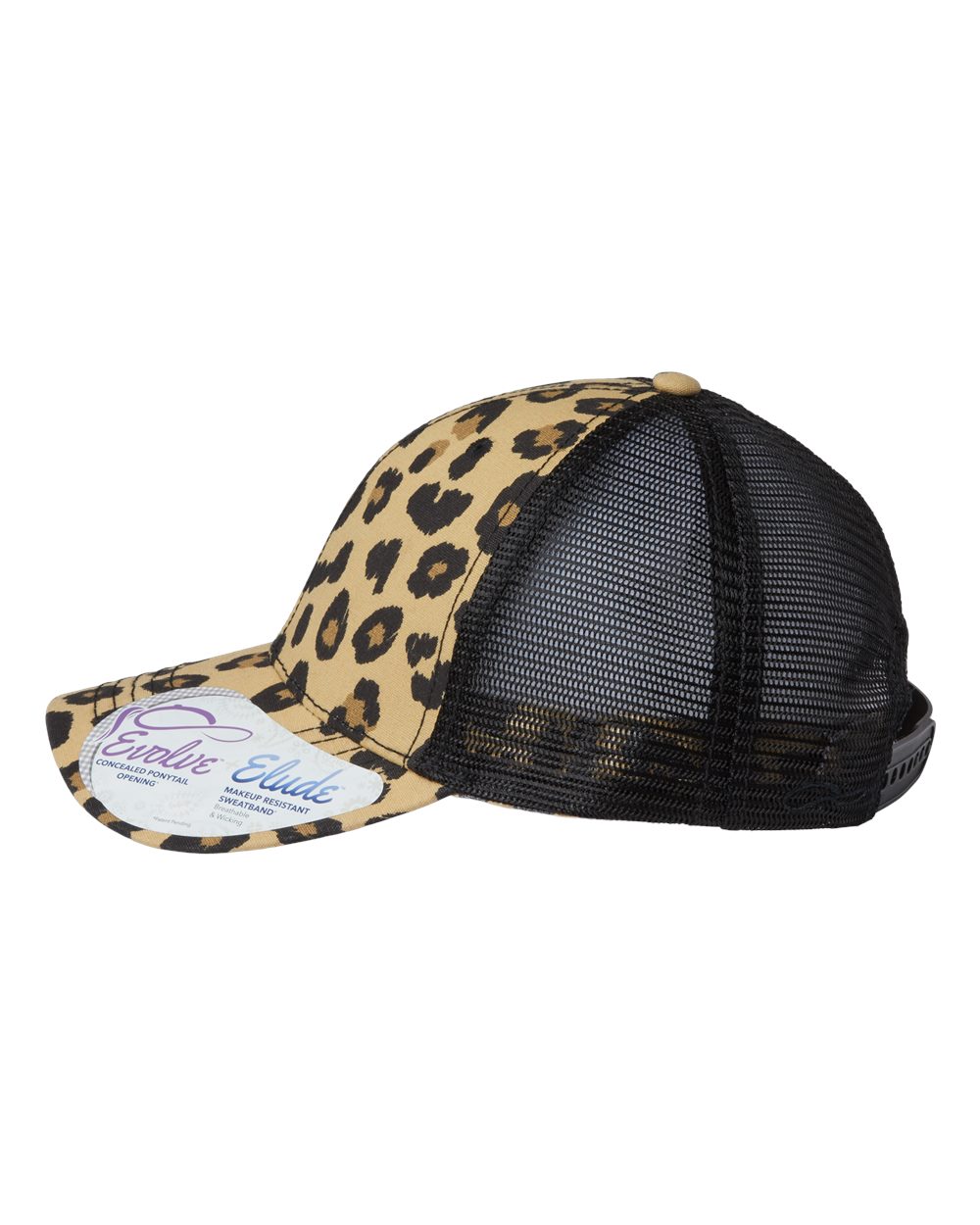 Left View of Leopard/ Black Women's Modern Trucker Cap - CHARLIE