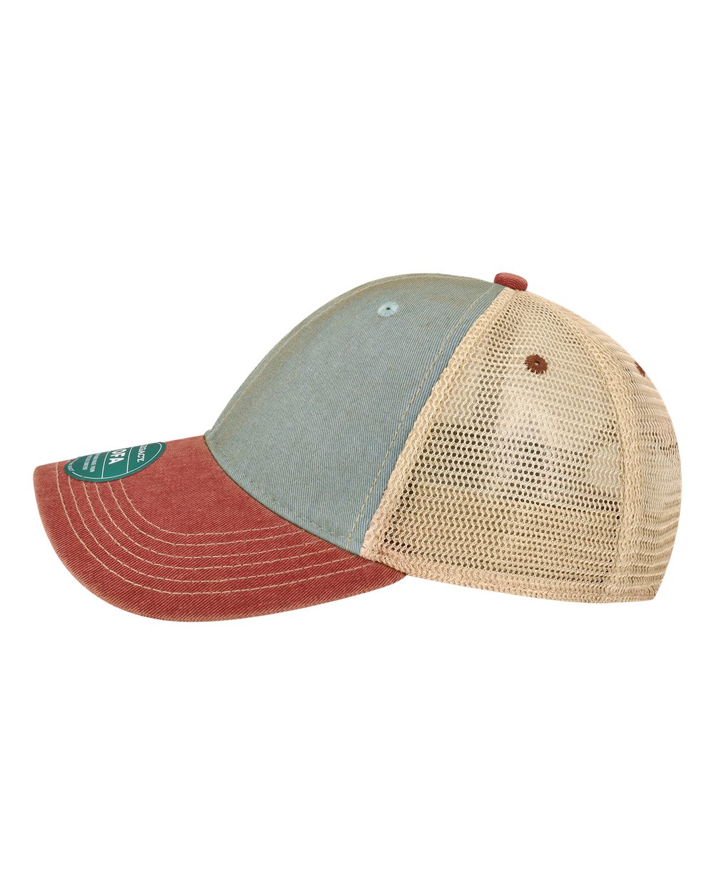 Left View of Light Blue/ Cardinal Old Favorite Trucker Cap - OFA