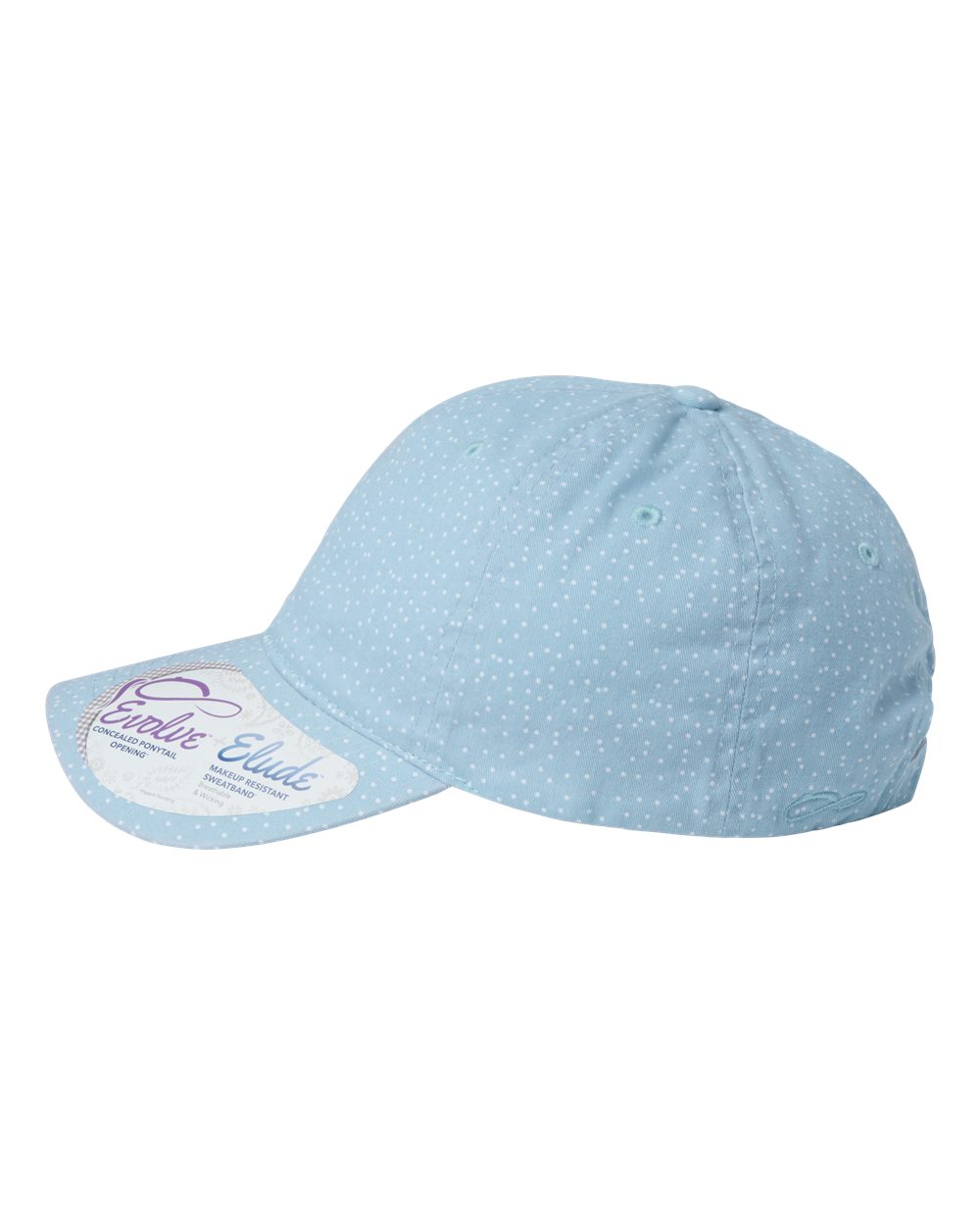 Left View of Light Blue/ White Polka Dots Women's Garment-Washed Fashion Print Cap - HATTIE