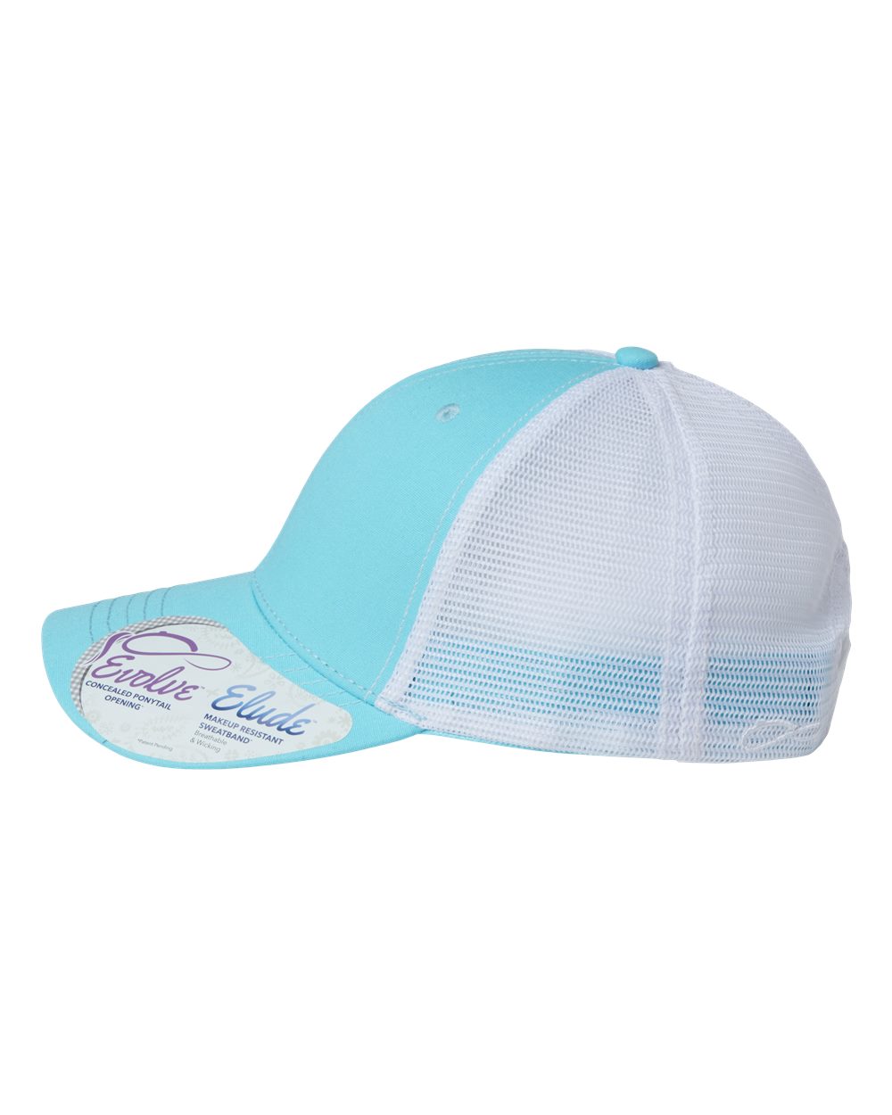 Left View of Light Blue/ White Women's Modern Trucker Cap - CHARLIE
